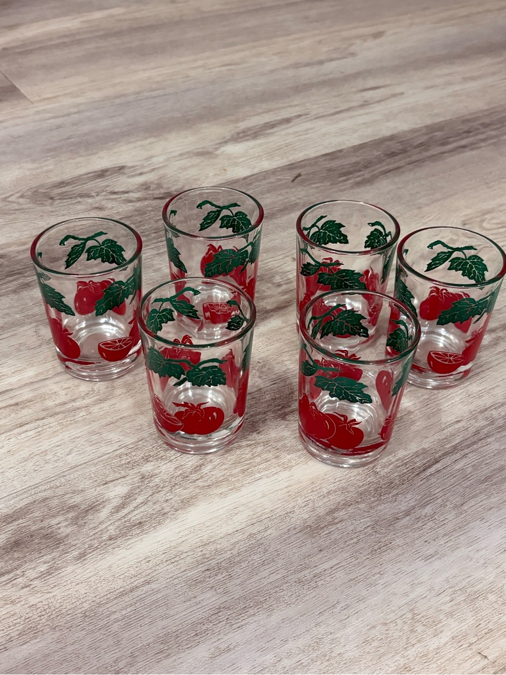 Set Of 6 Vintage Mid Centruty Tomato Green Leaf Federal Glass